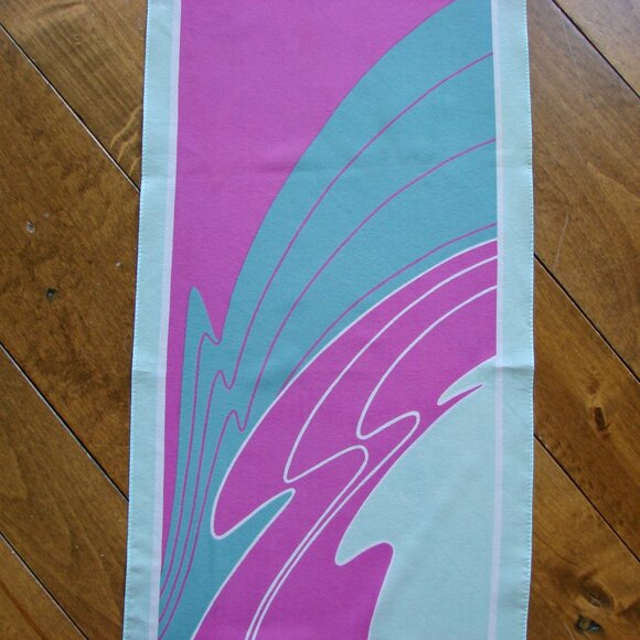Vintage Oblong Scarf by Karina Purple Mint Green Pink Made in Italy Abstract - Picture 5 of 11